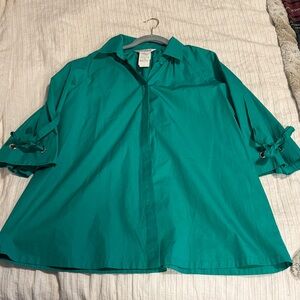 MaxMara Teal Blouse with Adjustable Sleeves